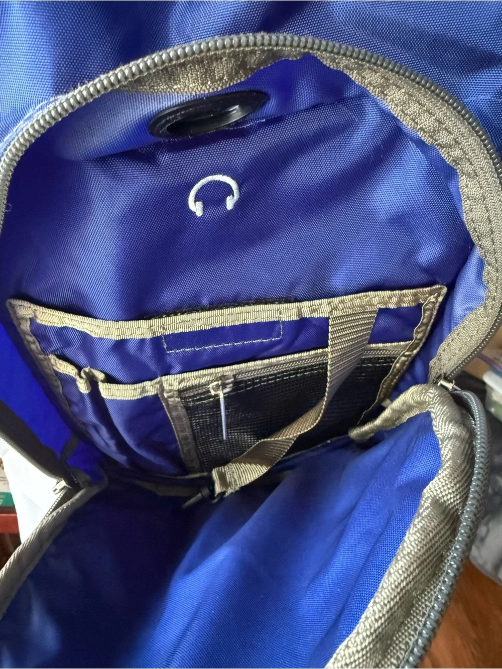 L.L. Bean Blue Deluxe Backpack Tan Accents 3M Scotchlite Reflective Multi Pocket